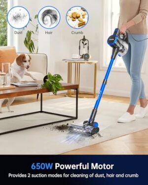 FABULETTA Upgraded 650W Corded Stick Vacuum, 23Ft Corded Vacuum Cleaner Up to 2 Gear Adjustment, Lightweight Corded Vacuum with 1.5L Dust Cup, Suit for Hard Floor & Pet Hair, Black & Blue - Image 2