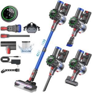 Cordless Vacuum Cleaner, Stick Vacuum with Powerful Suction, 45Mins Runtime Vacuum Cleaners for Home with Touch Screen, Anti-tangle and 1.5L Dust Cup, Vacuum Cleaners for Pet Hair/Carpets/Hard Floors