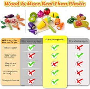 Sundaymot Play Kitchen Accessories, Wooden Play Food, Cooking Set with Stainless Steel Cookware Pots and Pans Utensils, Apron, Chef Hat, Cutting Food Kitchen Playset for Girls and Boys - Image 3