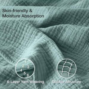 100% Cotton Muslin Blanket Queen 90" x 90", 6 Layers Breathable and Lightweight Cotton Throw Blanket for Bed, Soft Quilt Bedspread Coverlet, Gauze Blanket for Adults All Season, Teal - Image 6