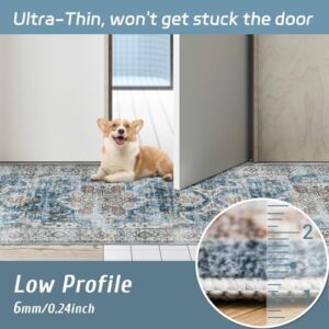 Madane Runner Rug 2x8, Washable Hallway Runner Rugs, Non-Slip Low-Pile Soft Kitchen Rug Runner Laundry Room Rug, Vintage Throw Entry Foyer Mat for Entrance Living Room (Navy, 2 x 8) - Image 5