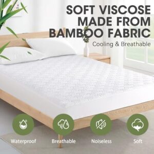 HYLEORY Full Size Waterproof Mattress Protector Viscose Made from Bamboo Cooling Mattress Pad Cover Breathable Soft 3D Air Fabric Noiseless Washable Fitted Sheet with Deep Pocket Up to 21" - Image 2