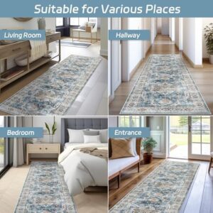 Madane Runner Rug 2x8, Washable Hallway Runner Rugs, Non-Slip Low-Pile Soft Kitchen Rug Runner Laundry Room Rug, Vintage Throw Entry Foyer Mat for Entrance Living Room (Navy, 2 x 8) - Image 6