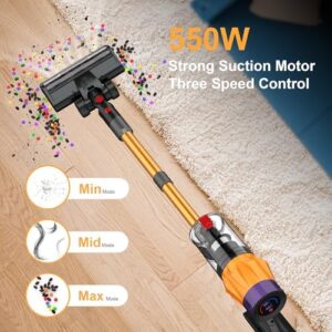 Cordless Vacuum Cleaner w/LED Display, 550W Self-Standing Cordless Stick Vacuum Cleaner for Home, Removable Battery/Lightweight/Rechargeable Pet Vacuum Cordless for Pet Hair/Hardwood Floor/Carpet - Image 6
