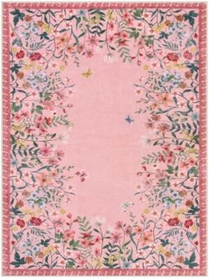 Wonnitar Washable Pink Floral 9x12 Rugs for Bedroom, Non-Slip Living Room Area Rug, Cute Nursery Large Botanical Area Rug, Soft Floor Carpet for Playroom Closet (Pink,9'x12') - Image 8