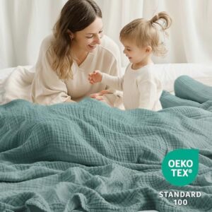 100% Cotton Muslin Blanket Queen 90" x 90", 6 Layers Breathable and Lightweight Cotton Throw Blanket for Bed, Soft Quilt Bedspread Coverlet, Gauze Blanket for Adults All Season, Teal - Image 5