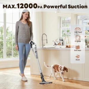 TECBOT Cordless Vacuum Cleaner, 12000 Pa Powerful Stick Vacuum with Brushless Motor, LED Touch Display, 30 Mins Long Runtime, Self-Standing Lightweight Vacuum for Hard Floor Carpet Hair, Gray - Image 3