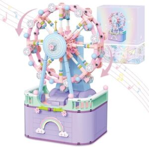 Music Box Building Toys, Rotating Ferris Wheel DIY Building Block for Girls and Boys 6-12 Years Old, 710 pcs, Christmas and Valentine Gifts for Adults and Aged 8 9 10 11 12 Kids