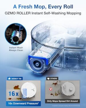 ECOVACS DEEBOT T80 Omni Robot Vacuum and Mop, 18,000Pa Suction, OZMO™ Roller Real-Time Mop Washing, Self-Emptying, Hot Air Drying, AI Navigation, Anti-Tangle Brush, for Pets, Carpets & Hard Floors - Image 2