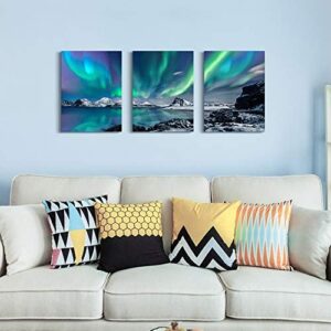 Farmhouse Canvas Wall Art For Bedroom Wall Decorations For Living Room Office Wall Decor Aurora Scenery Painting On Stretched And Framed Wall Pictures 3 Piece Ready To Hang For Bathroom Home Decor - Image 5