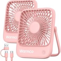 USB Desk Fan 2Pack, USB C Corded Powered Personal Fan, Strong Airflow Quiet Operation, 3 Speeds Wind Small USB Desktop Fan With 180° Tilt Folding for Office Table Home Pink