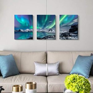 Farmhouse Canvas Wall Art For Bedroom Wall Decorations For Living Room Office Wall Decor Aurora Scenery Painting On Stretched And Framed Wall Pictures 3 Piece Ready To Hang For Bathroom Home Decor - Image 6