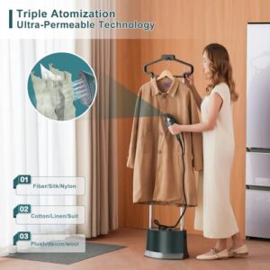 Standing Garment Steamer 1500W Professional Steamer for Clothes 25s Fast Heat-up with 1.6L/54 fl.oz Water Tank, Foldable Ironing Board, Garment Hanger, Ironing Gloves (Green) - Image 4