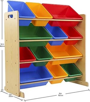 Humble Crew, Natural/Primary Kids' Toy Storage Organizer with 12 Plastic Bins, 34*35*15.5inch - Image 3