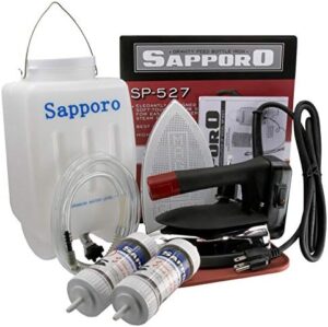 Sapporo Gravity Feed Bottle Steam Iron Kit - Includes SP527 Gravity Feed Bottle Steam Iron, Two Inline Demineralizer Cartridges & Magic Glide Non-Stick Ironing Shoe