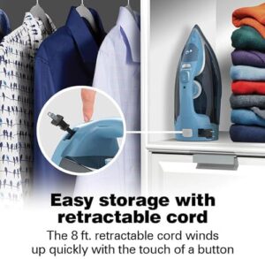 Hamilton Beach Steam Iron for Clothes & Garment Steamer with Durable Stainless Steel Soleplate, 1700 Watts for Ultra-Fast Heat, 8’ Retractable Cord, Auto Shutoff, 350 ml Water Tank, Blue (14216) - Image 3
