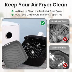 Redfly 2 Pack Air Fryer Liners, 9.3 In Square, Reusable for 5-8.5 QT, Replace Parchment, Silicone Gray&Gray - Image 3