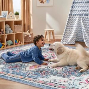 Smiry 6x9 Area Rugs for Living Room, Boho Chic Style Printed Rugs, Low Pile, Non-Shedding, Easy Care, Machine Washable Lightweight Floor Carpets Rugs for Bedroom, Dining Room, Home Office, Pink - Image 5