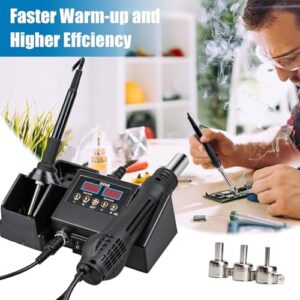 14pcs Soldering Station, 2 in 1 Hot Air Functions Digital Display Soldering Iron Soldering Kit, 8898 Portable SMD Rework Station, ºC/ºF Cool/Hot Air Conversion and Auto Sleep - Image 7