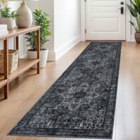 2x8 Black White Navy Runner for Hallways, Non-Slip Printed Washable Kitchen Runner, Vintage Boho Rug with Non-Shedding, Soft Medallion Floor Carpet for Laundry Bedroom Entryway