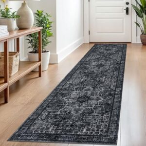 2x8 Black White Navy Runner for Hallways, Non-Slip Printed Washable Kitchen Runner, Vintage Boho Rug with Non-Shedding, Soft Medallion Floor Carpet for Laundry Bedroom Entryway