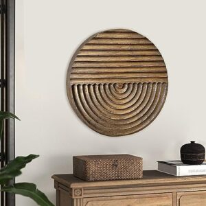 Musanpou Hand-carved Wood Wall Decor featuring Artistic Round Design for Farmhouse and Country-style Interiors | Wall Art Decoration | 11.8 inches x 11.8 inches (brown) - Image 6