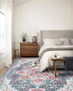 Smiry 6x9 Area Rugs for Living Room, Boho Chic Style Printed Rugs, Low Pile, Non-Shedding, Easy Care, Machine Washable Lightweight Floor Carpets Rugs for Bedroom, Dining Room, Home Office, Pink - Image 9