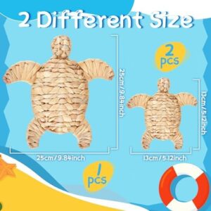 Threehoney 3 Pcs Sea Turtle Beach Theme Decor 2 Size Handmade Wicker Sea Turtle Wall Decor Hanging Coastal Nautical Sculpture for Boho Bathroom Indoor Outdoor Table Wall Art Ornament - Image 3