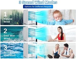 Portable Air Conditioners Fan, Evaporative Air Cooler, USB Personal Mini Air Conditioner with 3 Wind Speeds & 3 Timers Touch Screen Desktop Cooling Fan for for Home Room Camping Car Office - Image 3