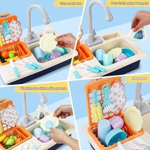 BOBXIN Play Sink with Running Water, Kids Play Kitchen Toy Sink Electric Dishwasher, Pretend Role Play Kitchen Toys Set with Upgraded Working Faucet and Dishes Playset for Girls, Toddler and Boys - Image 4