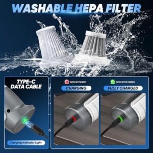 Saker Car Vacuum Cleaner Portable Cordless 14000PA,3 in 1 Handheld Car Vacuum with Brushless Motor One-Click Dust Removal for Cars,Office and Home Cleaning Dark Gray Silver - Image 7