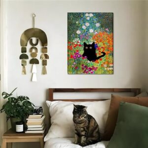 Monet Wall Art Set of 3 - Funny Cat in Water Lilies Canvas Paintings Prints, Garden Flowers Black Cat Aesthetic Pictures for Room Bedroom Living Room Bathroom 12x16 Framed - Image 2
