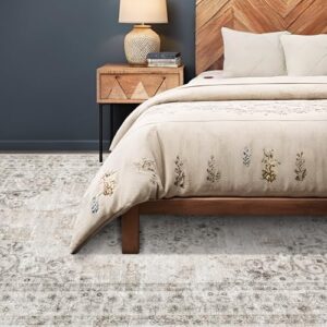 Area Rug 6x9 Vintage Rug: Washable Indoor Medallion Rugs Low Pile Distressed Floor Carpet Retro Accent Rug for Living Room Bedroom Kitchen Dining Table Home Office(Distressed Taupe, 6'x9') - Image 4