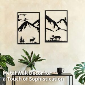 LONGKING 4 Pack Metal Wall Art, Mountain Iron Wall Sculpture, Art Wall Décor for Office, Dining Room, Living Room, Bedroom (Black, 17 x 12 in) - Image 2