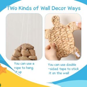 Threehoney 3 Pcs Sea Turtle Beach Theme Decor 2 Size Handmade Wicker Sea Turtle Wall Decor Hanging Coastal Nautical Sculpture for Boho Bathroom Indoor Outdoor Table Wall Art Ornament - Image 4