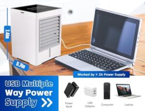Portable Air Conditioners Fan, Evaporative Air Cooler, USB Personal Mini Air Conditioner with 3 Wind Speeds & 3 Timers Touch Screen Desktop Cooling Fan for for Home Room Camping Car Office - Image 7