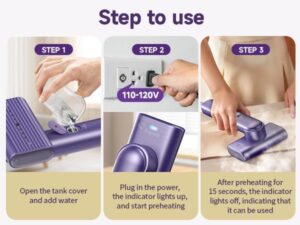 Travel Portable Steamer for clothes - Handheld Steamer for Fabric Clothing Wrinkles, 15s Fast Heat-up Rotary Garment Steamer, 1200W Light Mini Steam Iron for Home, Office and Travel (Purple) - Image 7