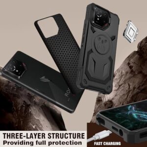 Case for ROG Phone 8/8 Pro Kickstand Air Trigger Shockproof Slim Cell Phone Cover - Military Grade Drop Proof Hard Back Anti-Fingerprint Black - Image 3