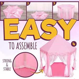 ORIAN Princess Castle Playhouse Tent for Girls with LED Star Lights – Indoor & Outdoor Large Kids Play Tent for Imaginative Games – ASTM Certified, 230 Polyester Taffeta. Pink 55"x53". - Image 4