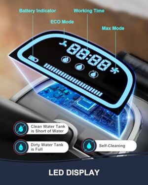 Stealth ECVP01 Cordless Wet Dry Vacuum Cleaner, Smart Vacuum Mop with Self-Cleaning Detachable Battery for Hard Floor Area Rugs Carpet, LCD Display, 30min Runtime, Voice Prompt - Image 3