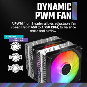 Cooler Master Hyper 620S Dual Tower CPU Air Cooler, ARGB Sync, 120mm PWM Fan, 6 Copper Direct Contact Heat Pipes, 154.9mm Tall Silver - Image 6