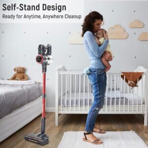 FABULETTA Cordless Vacuum Cleaner with LED Display, Brushless Motor, Max 50 Mins Runtime with Detachable Battery, 6 in 1 Lightweight Stick Vacuum Cleaner for Home Hard Floor and Pet Hair (Red) - Image 4