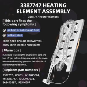 NED5800HW0 NED5800HW1 NED7300WW0 Dryer Heating Element WP3387747 for Amana Whirlpool WED6120HC1 WED6120HW1 WED6620HW1 WED6720RR0 WED7120HW1 WED8127LC1 WED8127LW1 WED8620HW1 WED90HEFW1 WED92HEFW1 - Image 2