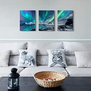 Farmhouse Canvas Wall Art For Bedroom Wall Decorations For Living Room Office Wall Decor Aurora Scenery Painting On Stretched And Framed Wall Pictures 3 Piece Ready To Hang For Bathroom Home Decor - Image 4