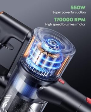 Cordless Vacuum Cleaner, 45Kpa 550W 60Mins Vacuum Cleaners for Home, Stick Vacuum Cordless Rechargeable, Wall Mount Charging, Self-Standing, Household Vacuum for Pet Hair/Carpet/Hardwood Floor(X9) - Image 3