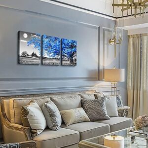 Wall Art For Living Room black and white Blue tree moon Canvas Wall Decor for Home artwork Painting 12" x 16" 3 Pieces Canvas Print For bedroom Decor Modern Salon kitchen office Hang a picture - Image 3