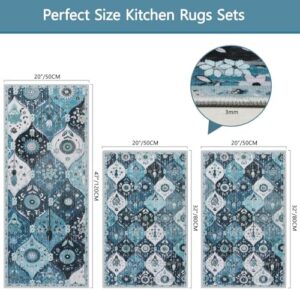 Falflor Kitchen Rugs Sets of 3 Washable Kitchen Mats for Floor Non Slip Kitchen Rug and Mats Moroccan Trellis Kitchen Runner Rug Floor Carpet for Hallway Bathroom - Image 2