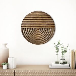 Musanpou Hand-carved Wood Wall Decor featuring Artistic Round Design for Farmhouse and Country-style Interiors | Wall Art Decoration | 11.8 inches x 11.8 inches (brown) - Image 5