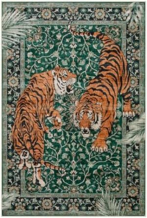 Moynesa Tiger 6x9 Area Rugs for Living Room, Boho Botanical Washable Dining Room Rug Non Slip Large Green Bedroom Rug, Ultra Thin Vintage Soft Indoor Floor Carpet for Home Office Entrance - Image 2