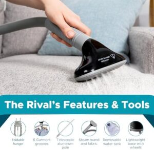 Steam & Go - The Rival Handheld Steamer - Upright Fabric Steamer for Clothes, Garments, Curtains, Bedding & Upholstery - Quick-Heating Foldable Steam Iron with Adjustable Pole Hanger & Detachable Tank - Image 4